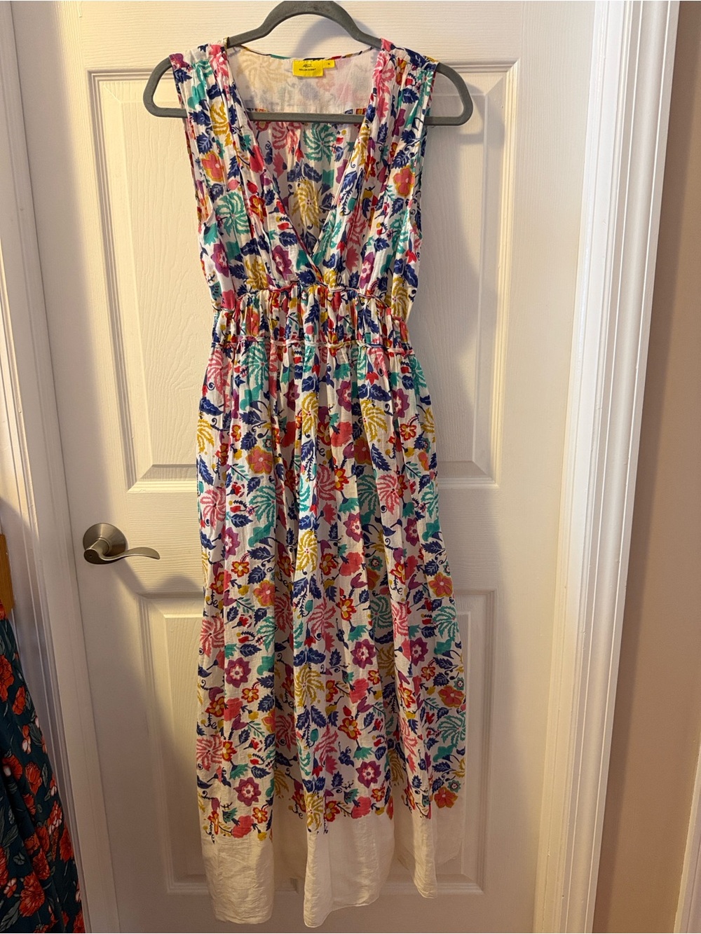 Roller Rabbit Floral V-Neck Maxi Dress in White, Blue, Yellow, Pink